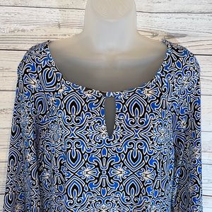 Laundry by Shelli Segal Long Sleeved Blue Printed Shift Dress S